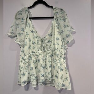 White and blue floral Arula tie front floral shirt